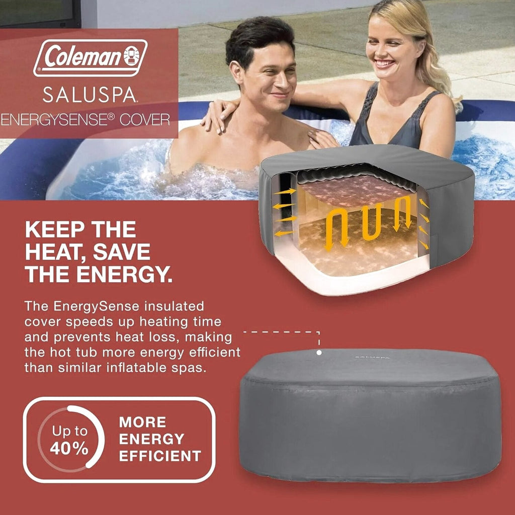 4 to 6 Person Inflatable Hot Tub Square Portable Outdoor Spa with 114 Soothing AirJets and Insulated Cover, Gray-Coleman