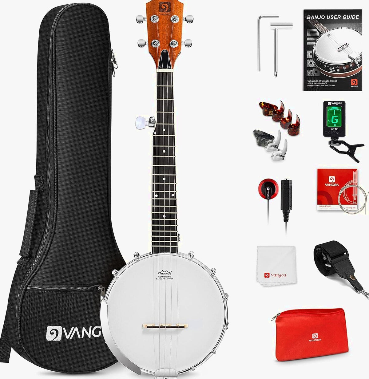 String Banjo 26 Inch MINI Travel Banjo Banjo Beginner Kit with Remo Head Open Back &amp; Closed Solid Back with beginner Kit Comfortable Carrying Bag