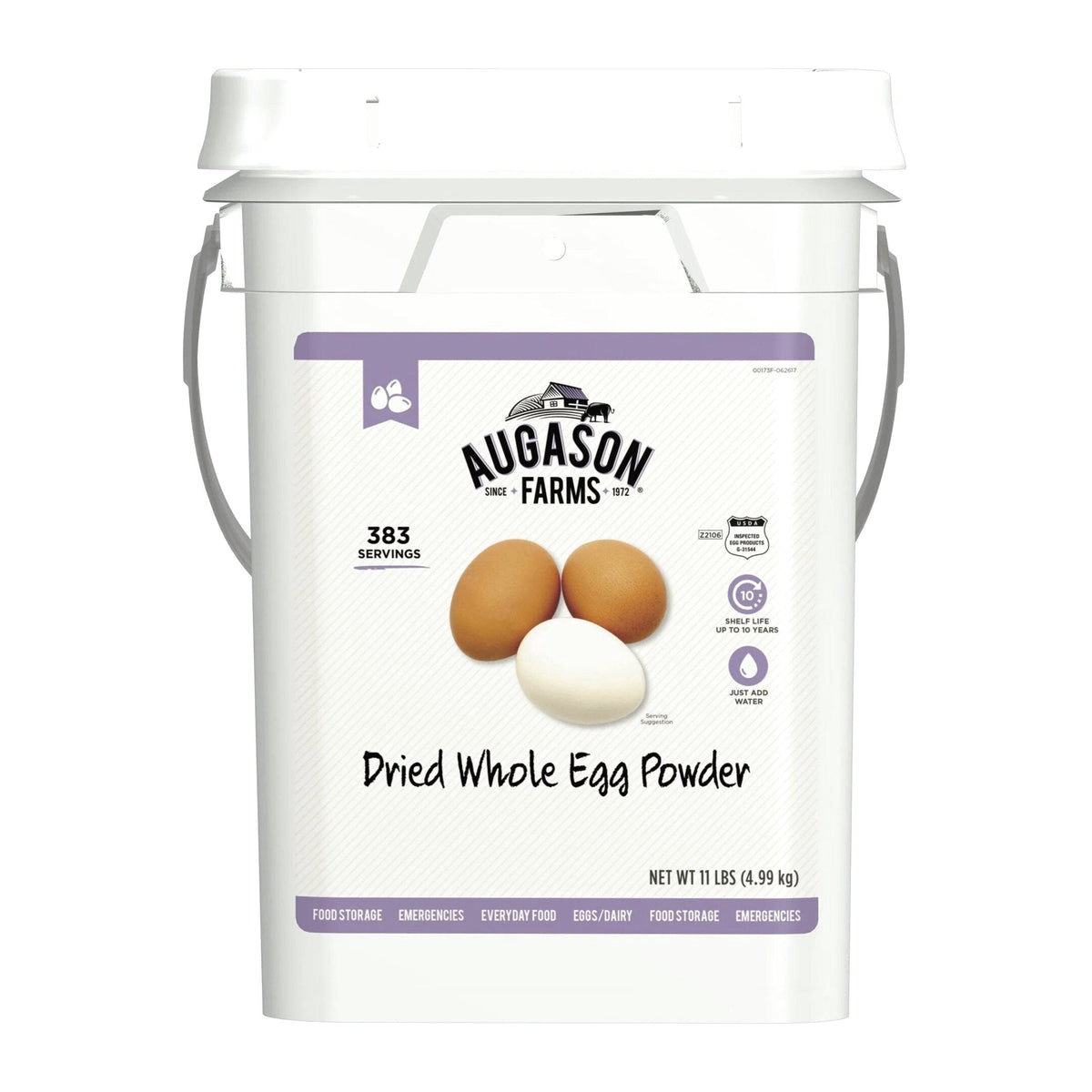 Augason Farms Dried Whole Egg Powder Emergency Food Supply 11 Pound 4-Gallon Pail 383 Servings