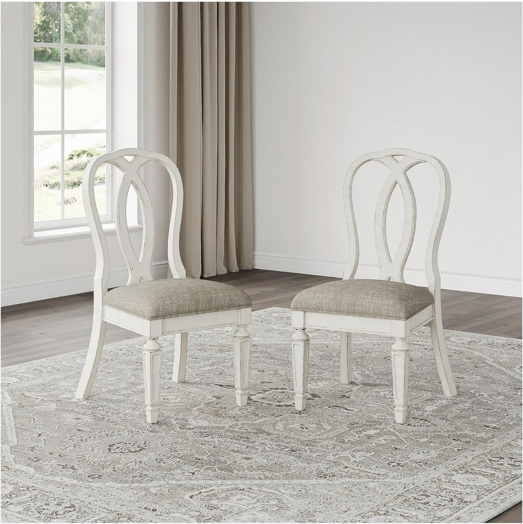 Signature Design by Ashley French Country Ribbon Back Dining Chairs, 2 Count, Chipped White - Realyn