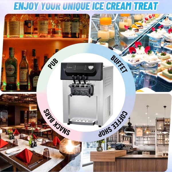 2200W Commercial Ice Cream Machine, 3 Flavor Soft Serve Ice Cream Machine, 5.3-7.4 Gal/Hr, with LCD Touch Screen, Automatic Cleaning, High Productivity for Home Snack Bar &amp; Restaurants