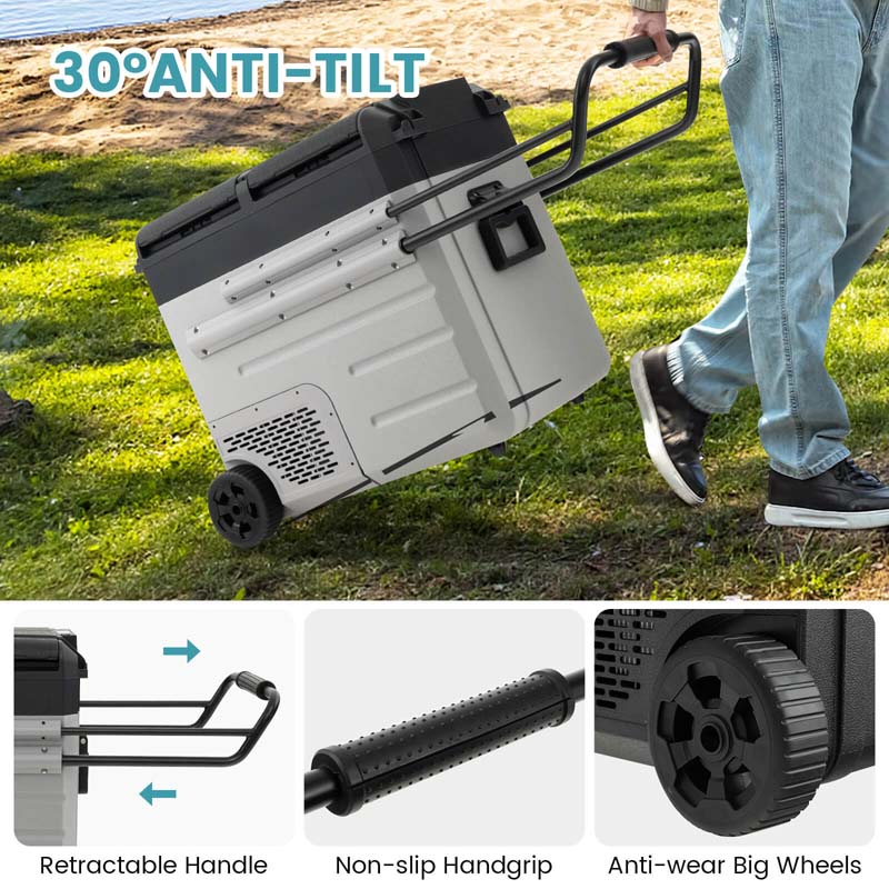 40-Quart Dual-Zone Portable Car Refrigerator Cooler Freezer With Wheels