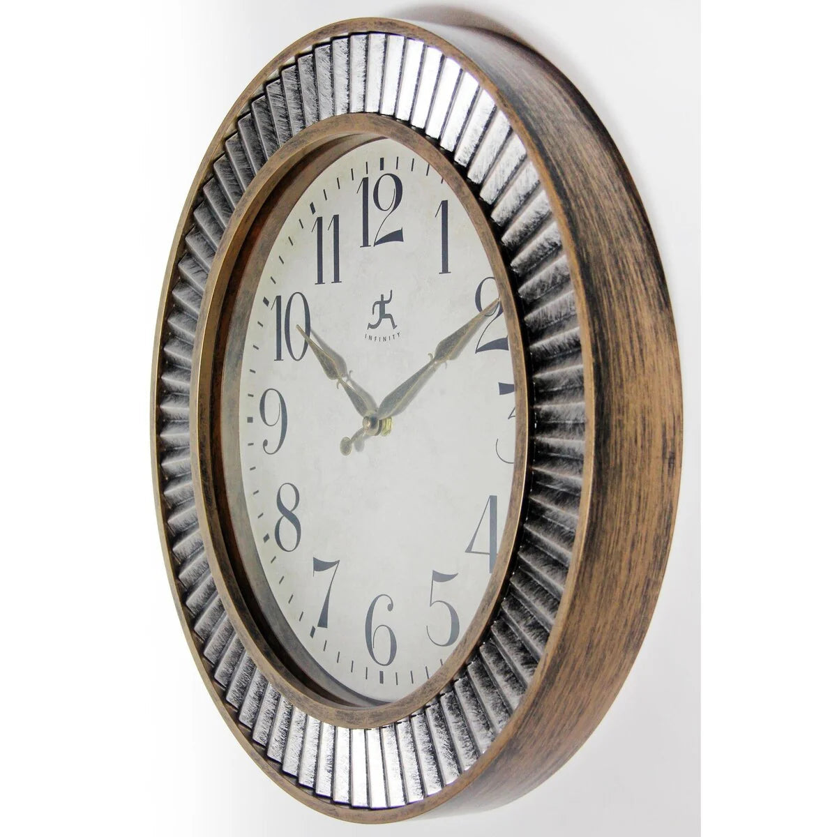Rustic Industrial Round Wall Clock 16 Inch Brushed Gold And Silver