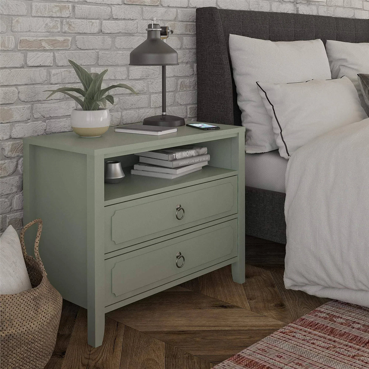 Drawer Nightstand - Green, 24H x 29.7W x 15.8D