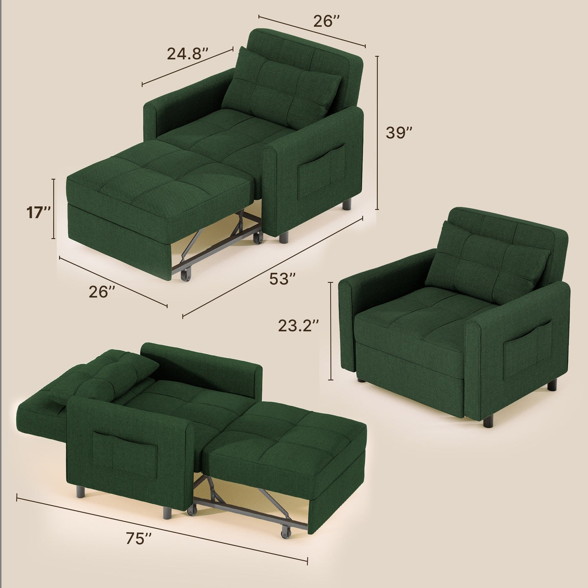 3-in-1 Adjustable Pull-Out Sleeper Sofa Bed With 330 Pounds Capacity