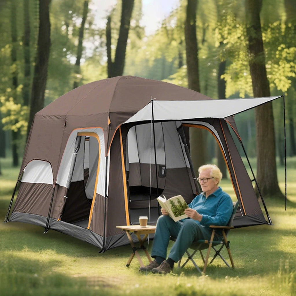 KFeng 12 Person Tents for Camping - 2Rooms 3Doors&amp;3Windows Mesh,Suitable for Outdoor/Picnic,Brown