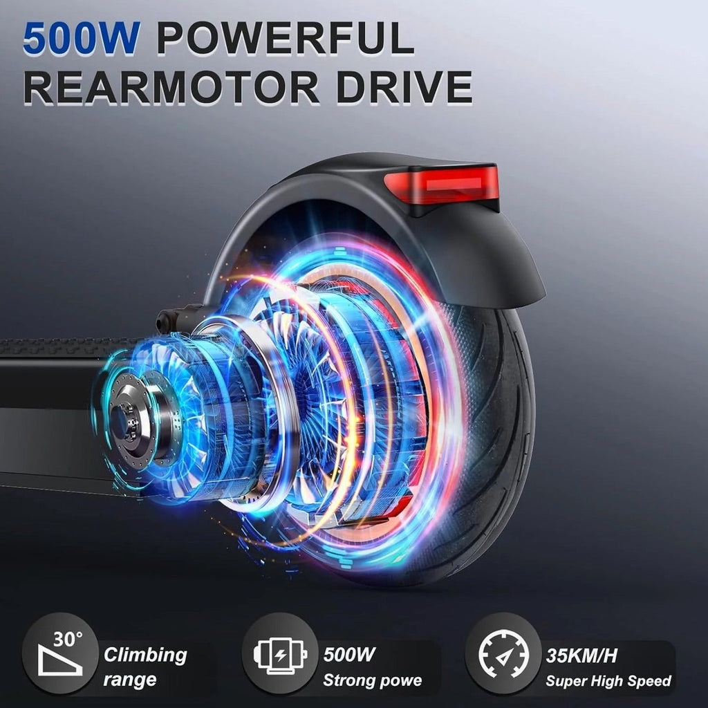 Electric Scooter - 8.5" Solid Tires, 350W Motor, Up to 19 MPH and 21-23 Miles Long-Range Portable Foldable Commuting Scooter for Adults with Double Braking System and App