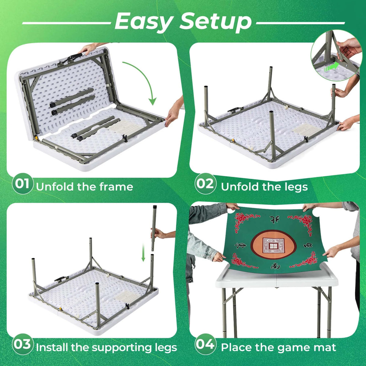 Costway Folding Mahjong Table With Cup Holders, Felt Mat And Carrying Handle - 35in x 35in x 29in