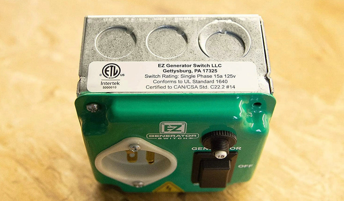 EZ Generator Switch, 15A 125V Green Manual Transfer Electrical Switch