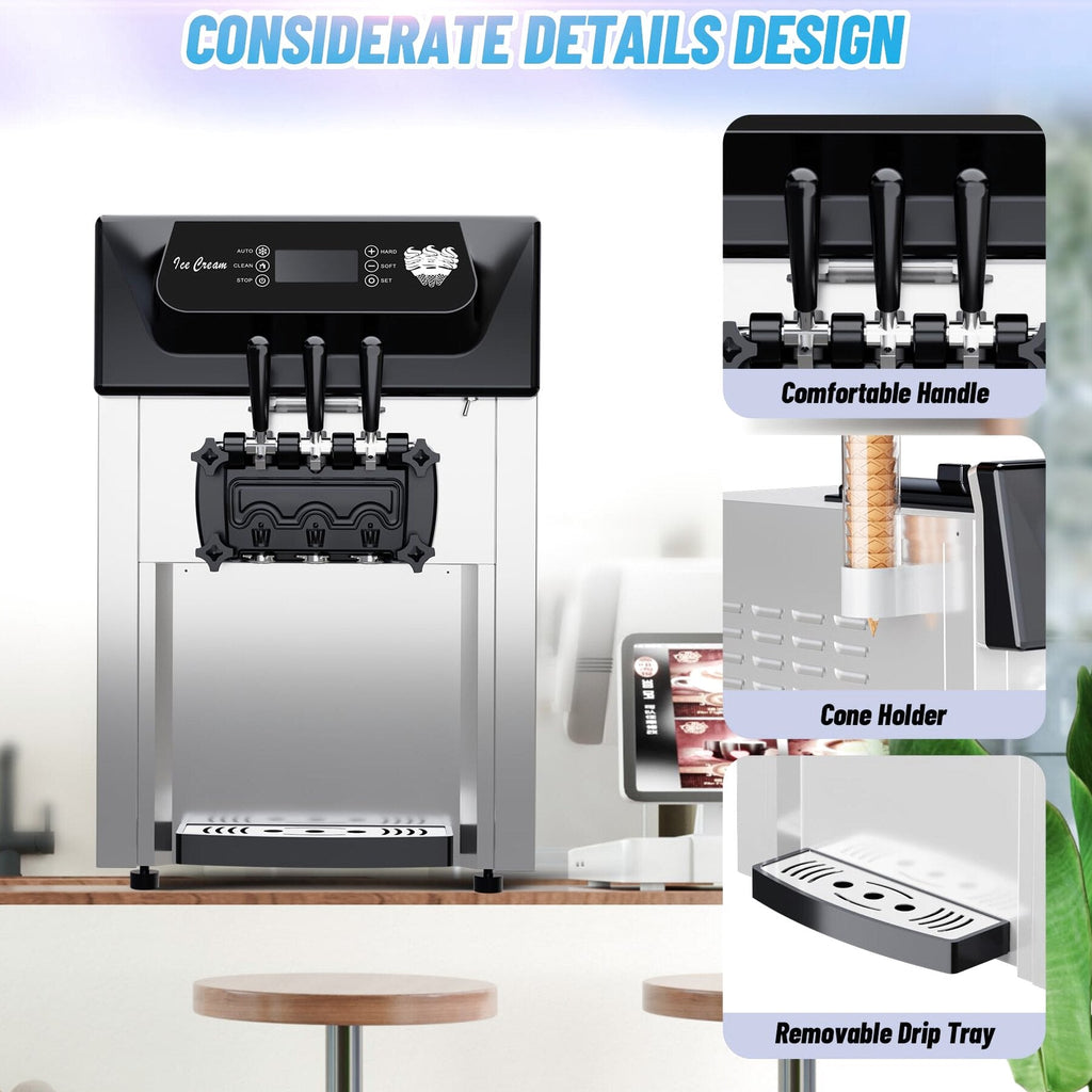 2200W Commercial Ice Cream Machine, 3 Flavor Soft Serve Ice Cream Machine, 5.3-7.4 Gal/Hr, with LCD Touch Screen, Automatic Cleaning, High Productivity for Home Snack Bar &amp; Restaurants