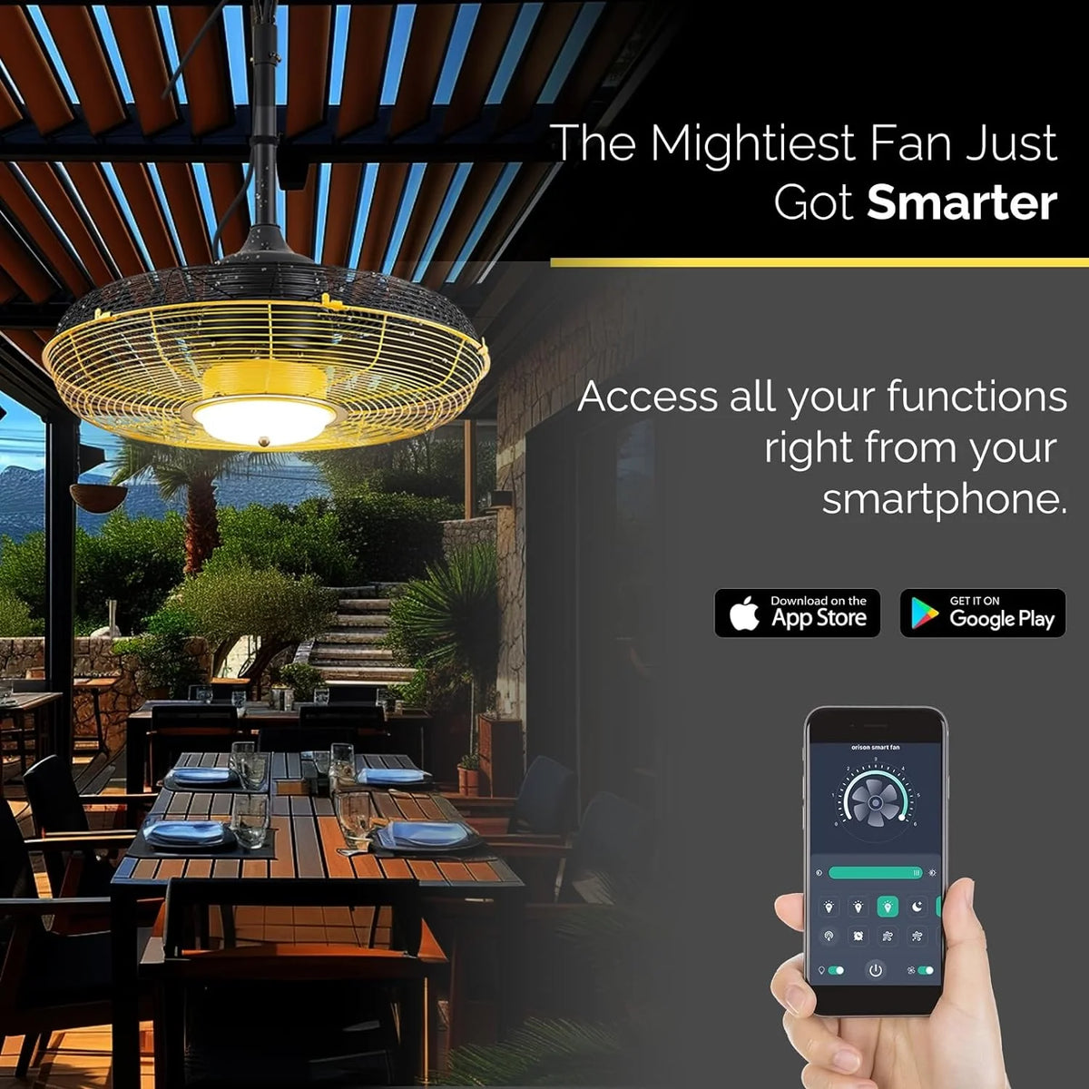 Orison Outdoor Plug-In Ceiling Fan With Light, Yellow, 21in D x 21in W x 10in H - B63992