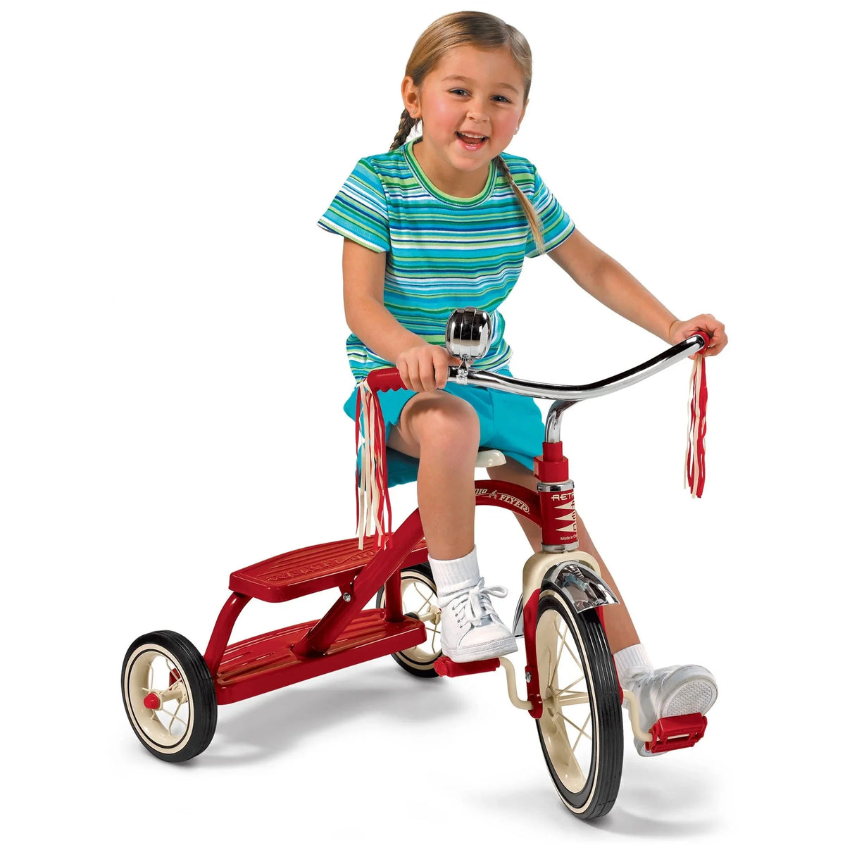 Radio Flyer Classic Red Dual Deck Tricycle, 12 Inch Front Wheel, Red, Ages 2.5-5 Years