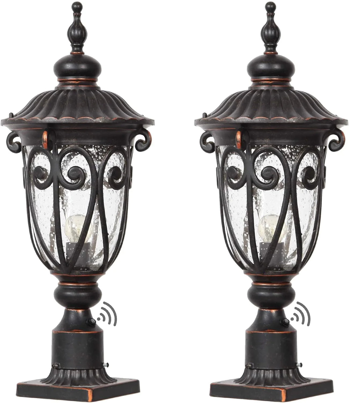GOALPLUS 23in Vintage Bronze Outdoor Wall Sconce With Clear Seeded Glass Shade, 2 Pack - LM0519-DN-M-2P