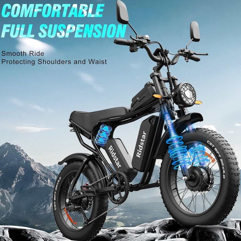 Electric Bike Q20, 2000W, 52V, 30-180 Miles All-Terrain Fat Tire E-Bike for Adults