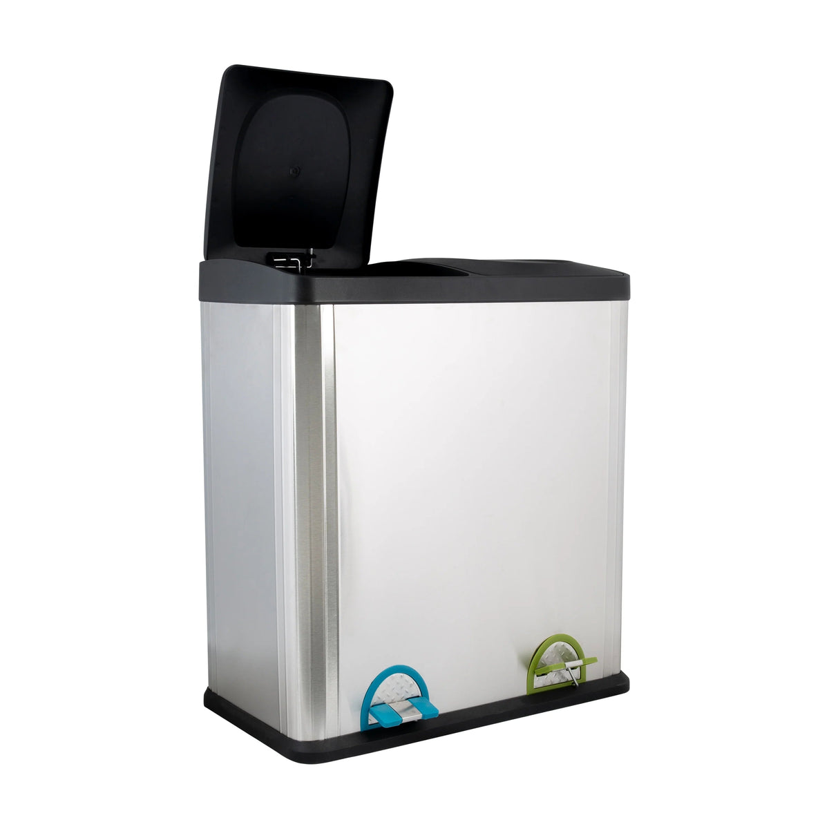 60L 2 Compartment Stainless Steel Recycling Bin With Step Pedal