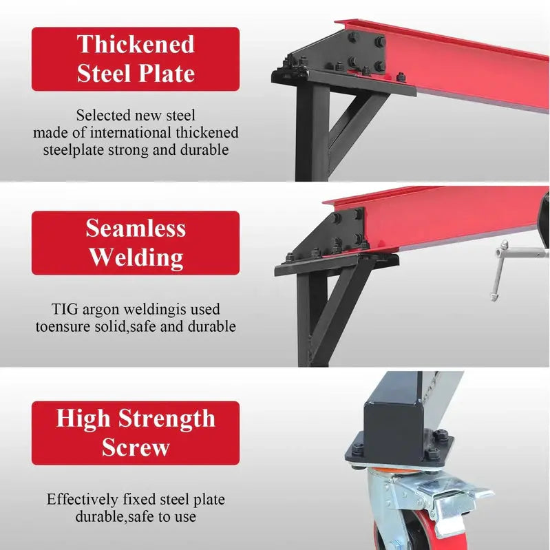 GARVEE Adjustable 1-Ton Portable Gantry Crane, 2200-Lb Capacity, 96.5-143.7 In Height