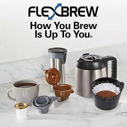 Hamilton Beach FlexBrew Thermal Coffee Maker, Single Serve &amp; Full Pot, Compatible with K-Cup Pods or Grounds, Programmable, Black and Stainless (49966)