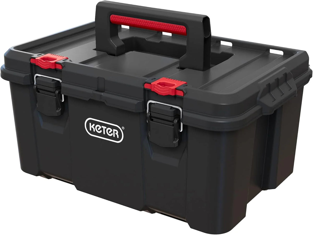 Keter Rolling Tool Box System, 3 Piece, Black/Red - 3 Piece Resin Modular Toolbox System
