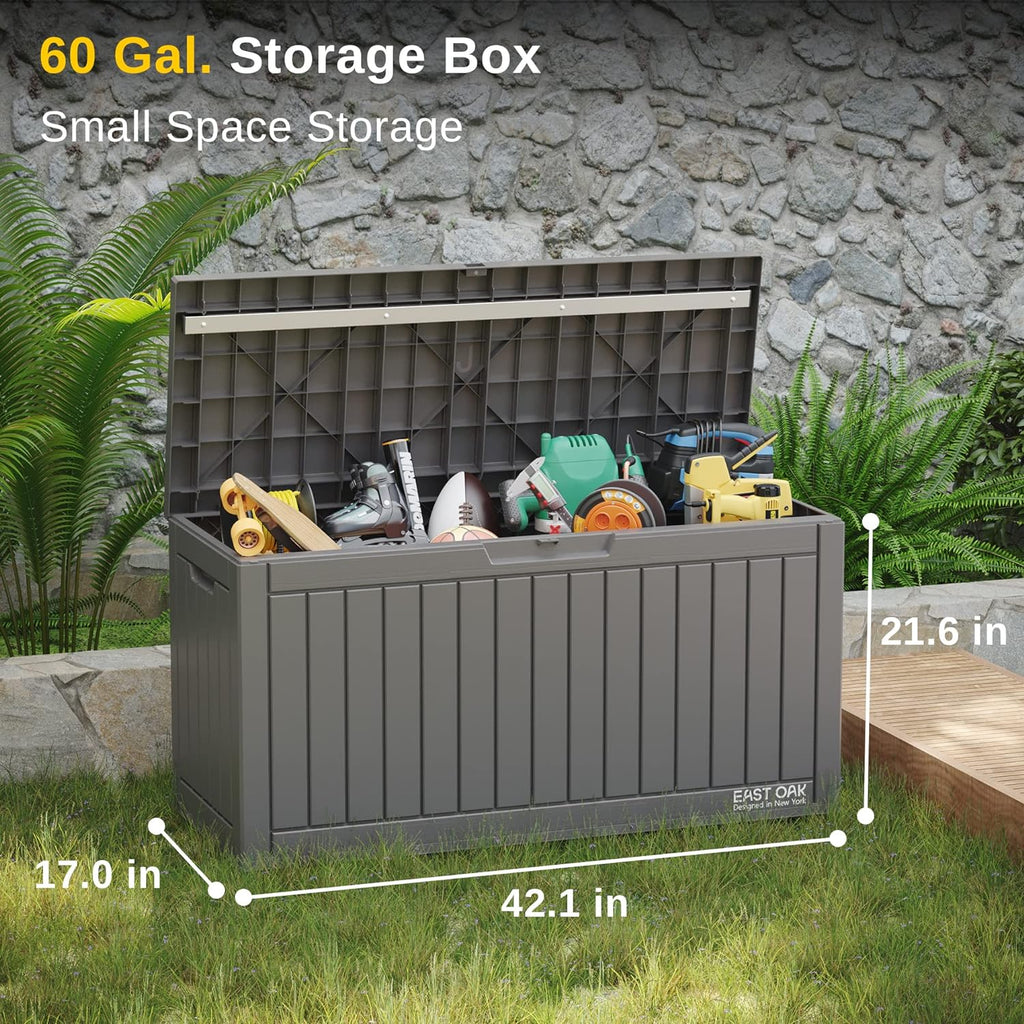 EAST OAK 230 Gallon Resin Deck Box, Grey - DB23005