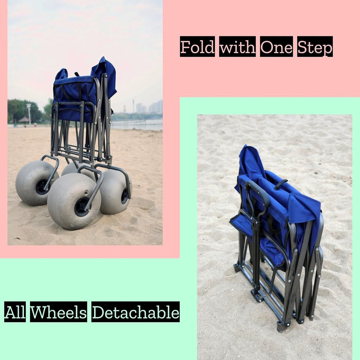 Beach Cart with 13" Balloon Wheels, Chair Racks &amp; Pump Included