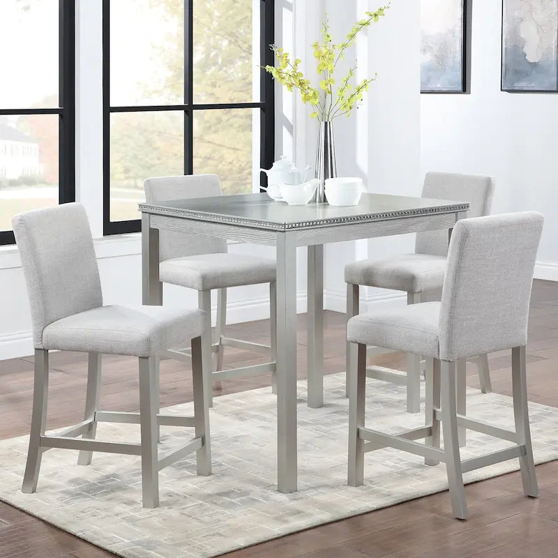 Modern 5-Piece Counter Height Dining Set With Square Table And 4 Upholstered Chairs