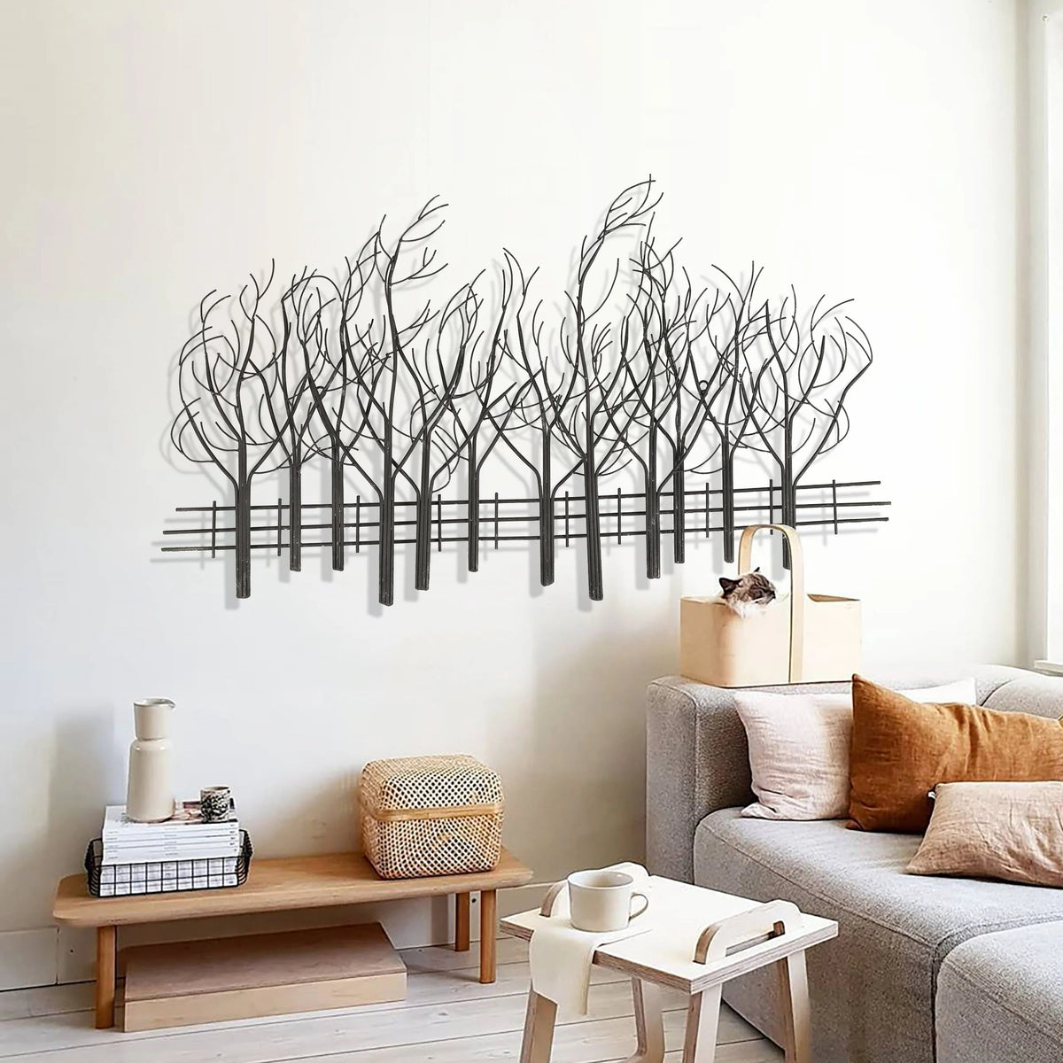 Black Metal Tree Wall Decor - Modern Forest Design Wall Art Sculpture