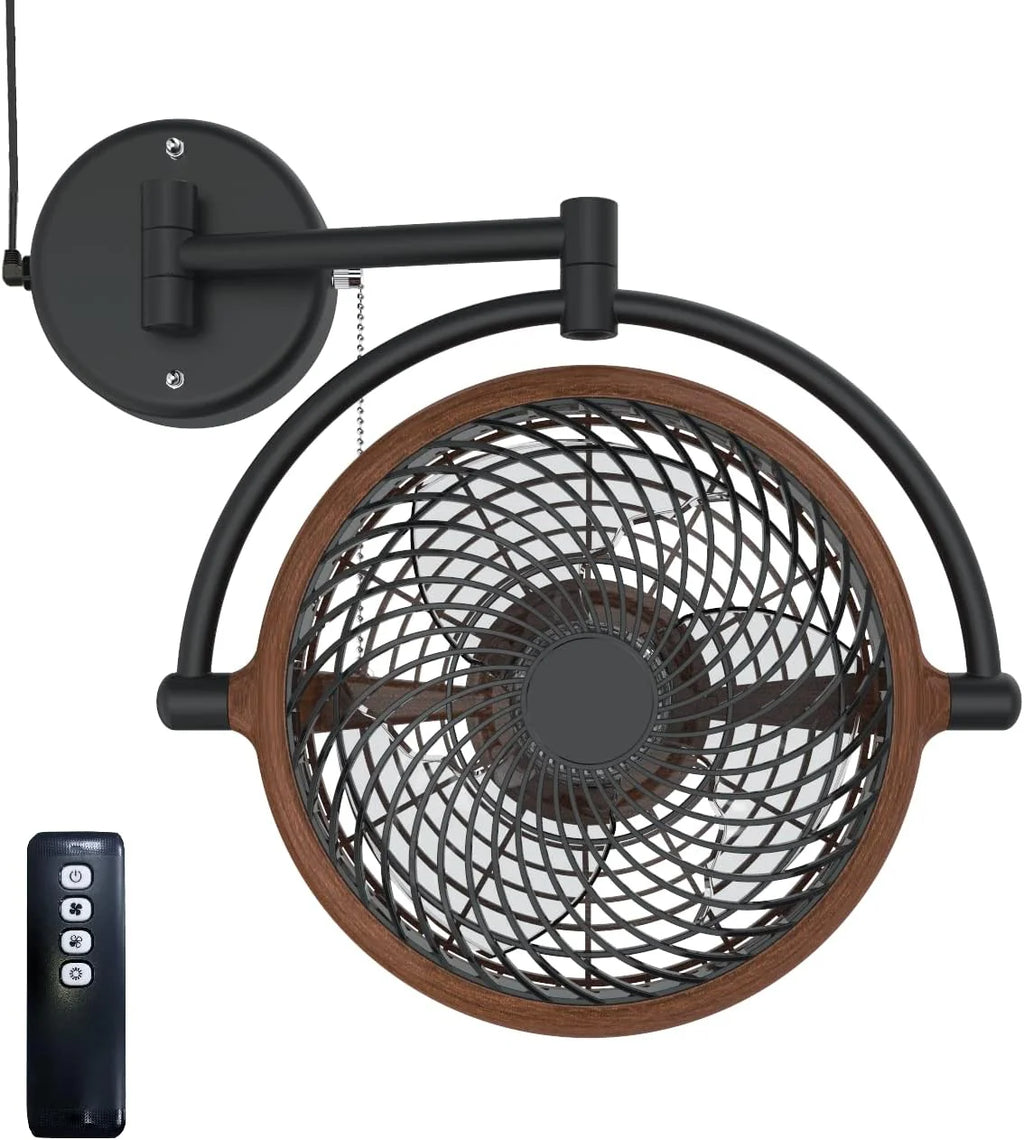 Wall-Mounted Rotatable Fan With Foldable Arm, Walnut, 10 Inch