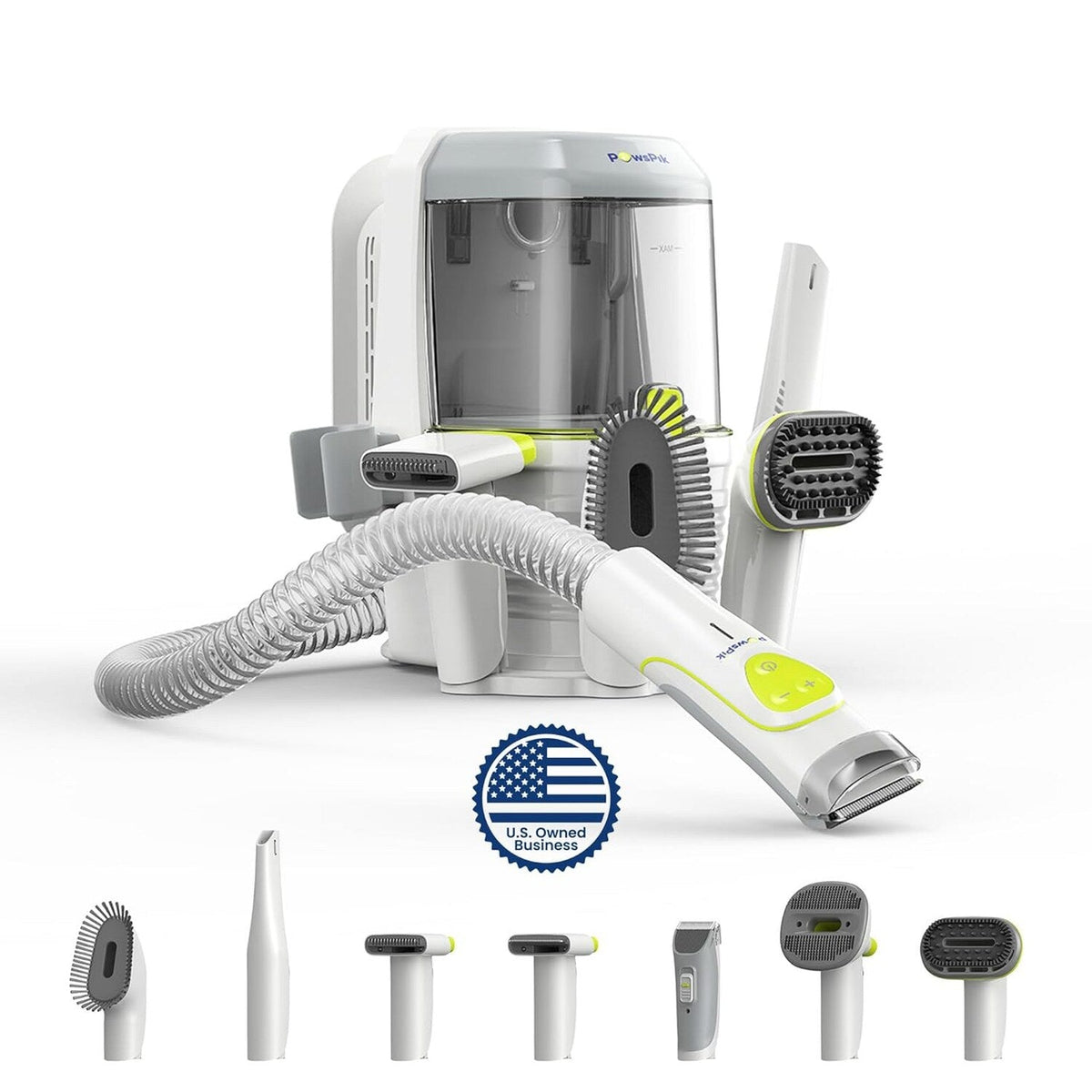 Professional Pet Grooming Vacuum Kit, Dogs &amp; Cats, Direct Handheld Control, 7 Grooming Tools, 6 Suction Levels, Large 2.2L Dust Bin, UL, HEPA Filter