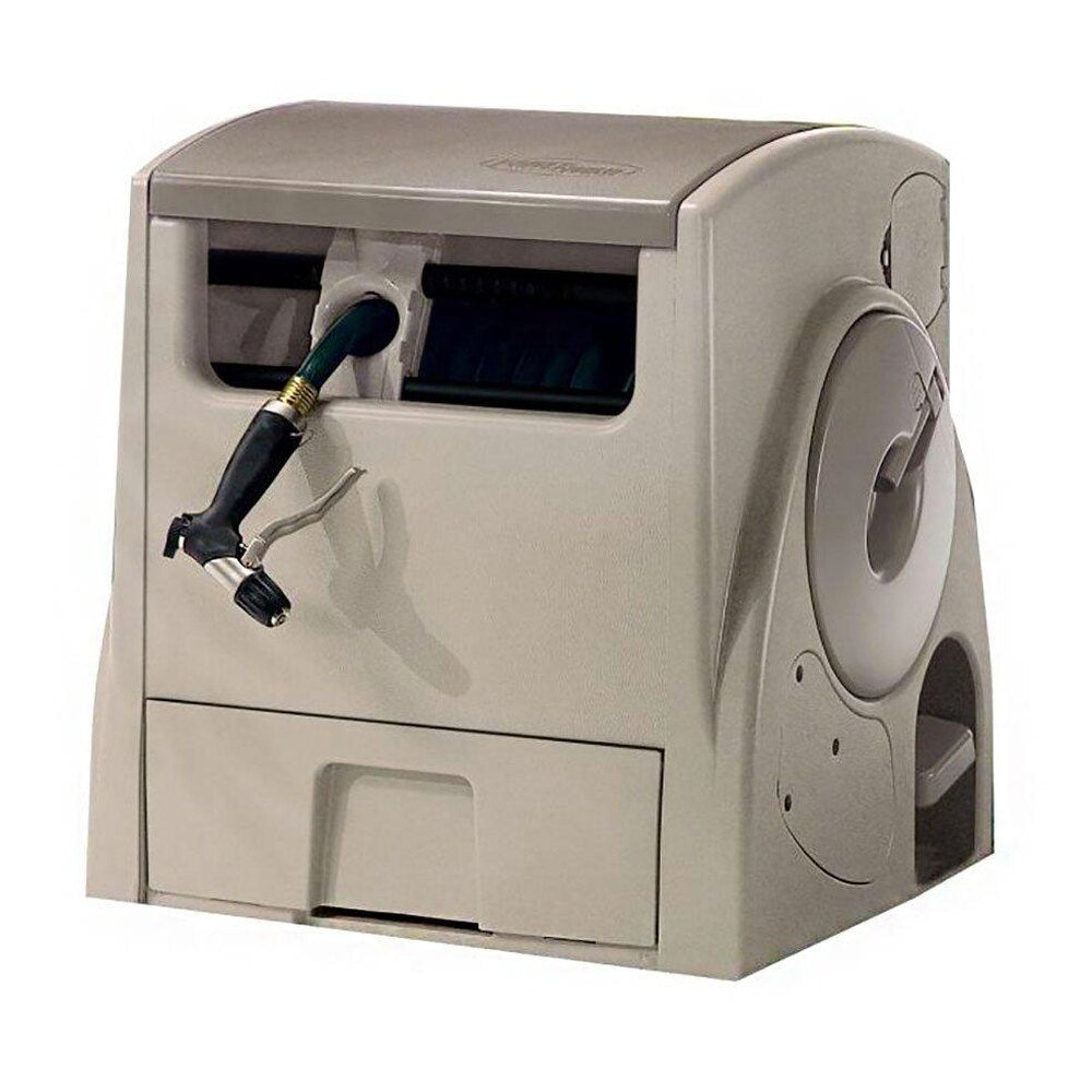 Suncast 100 ft. Powerwind Auto Power Rewind Hose Reel, Light Taupe