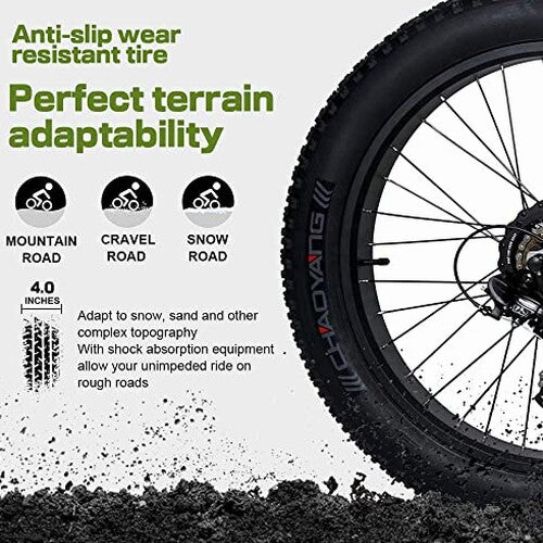750W Electric Bike 26′′ Fat Tire Adult Electric Bicycles 48V 13AH Removable Lithium Battery Ebike with Suspension Fork Aluminium Frame Beach Snow Mountain E-Bike for Adults