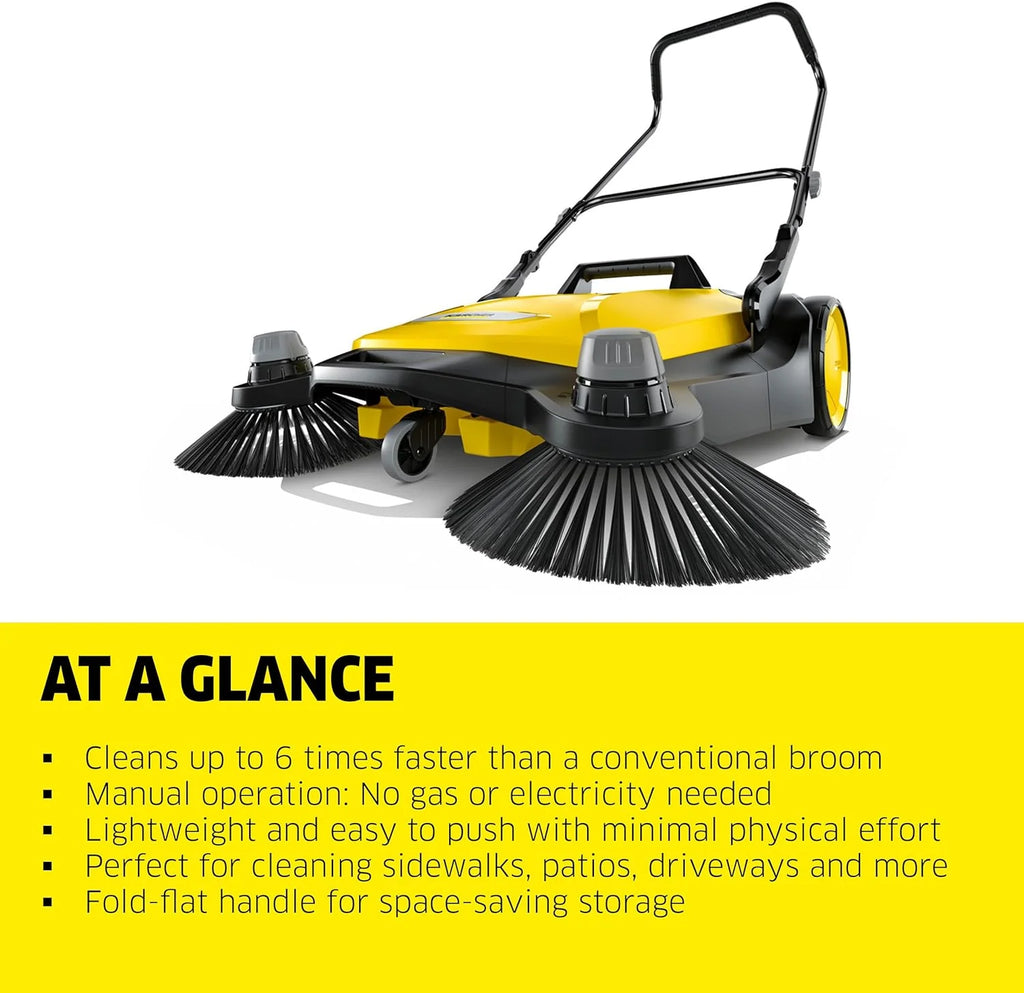Karcher S 6 Twin Walk-Behind Push Sweeper, 10 Gallon Capacity, 33.9 in Sweeping Width - 1.766-461.0
