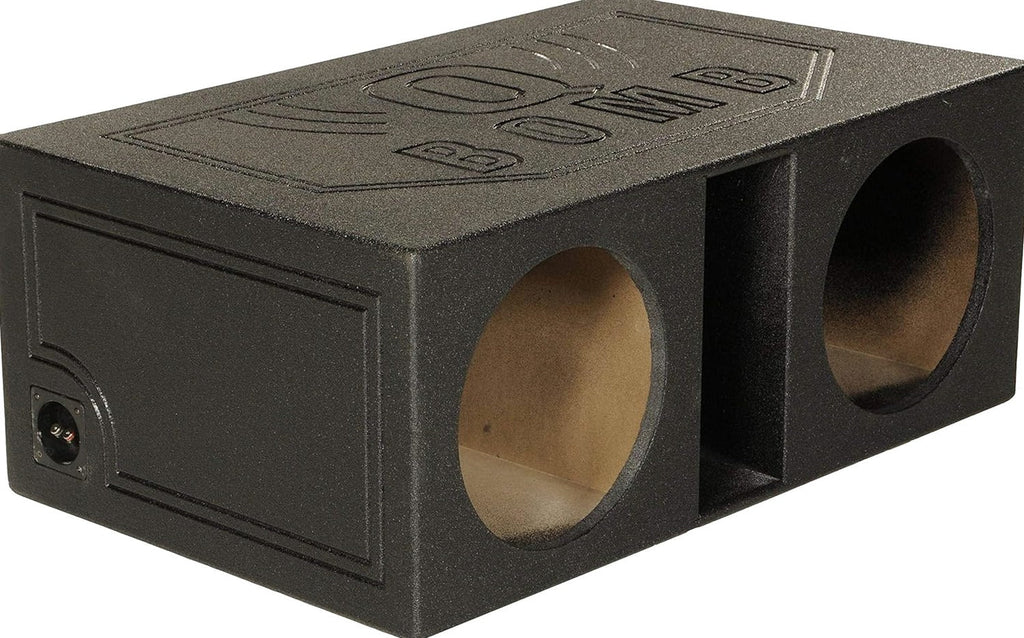 QPower QBOMB12VL Dual 12′′ Vented Subwoofer Box – Durable MDF, Black Rhino Liner Finish
