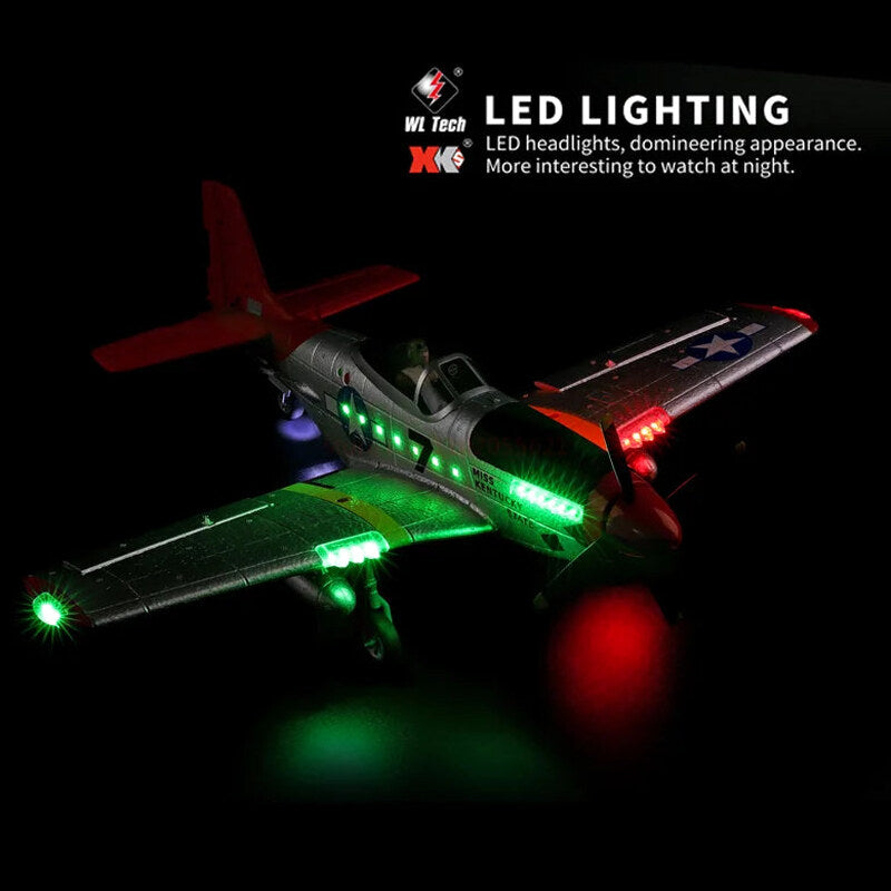 A280 RC Plane 2.4G 4CH 3D6G Mode Aircraft P51 Fighter Simulator with LED Searchlight RC Airplane Toys for Children