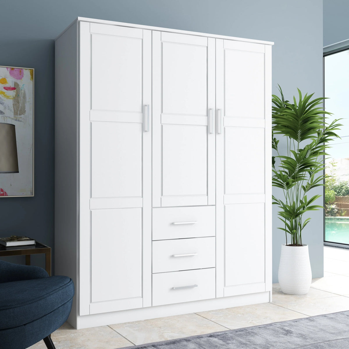 Palace Imports Solid Wood 3-Door Wardrobe Armoire, 56 inch - Cosmo
