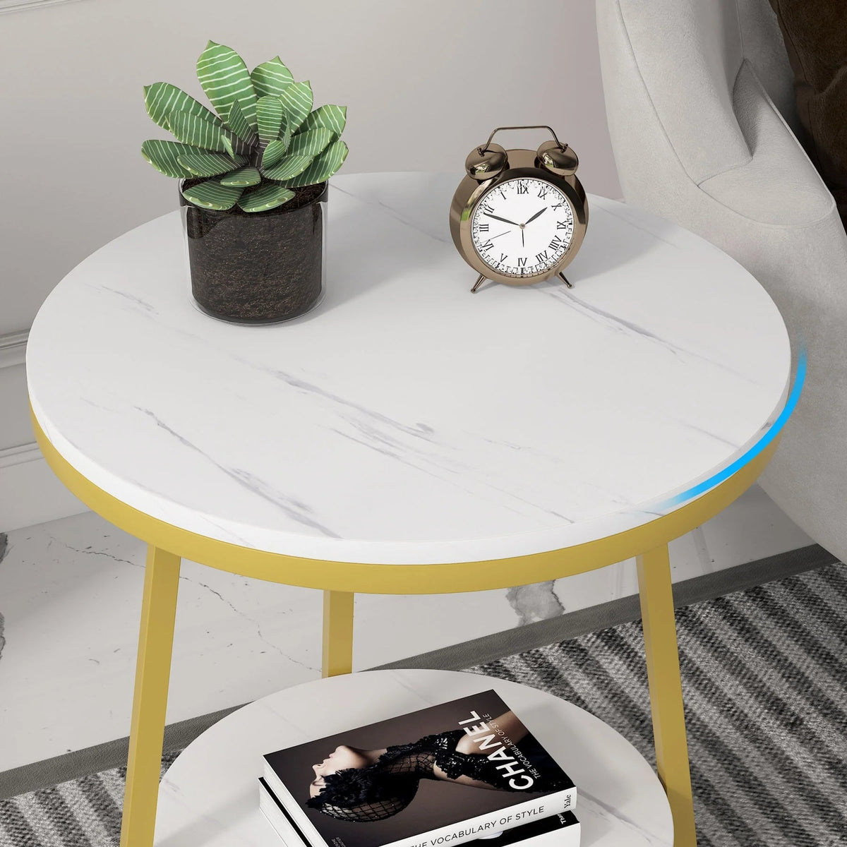 Industrial Round End Table With 2-Tier Storage