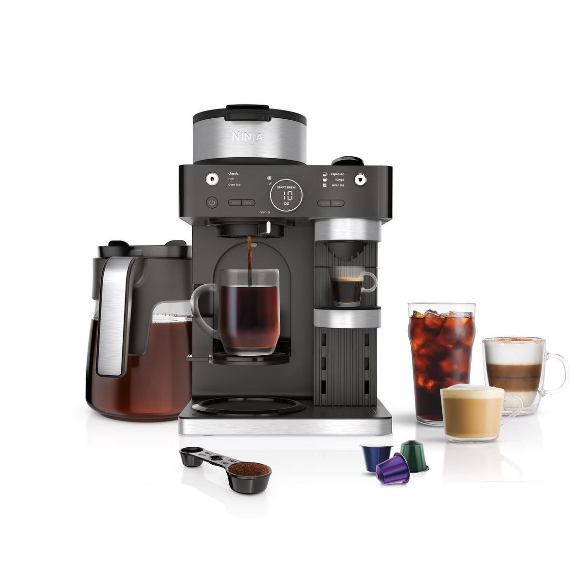 Ninja Espresso & Coffee Barista System, Single-Serve And 12-Cup Carafe, Nespresso Capsule Compatible - CFN601