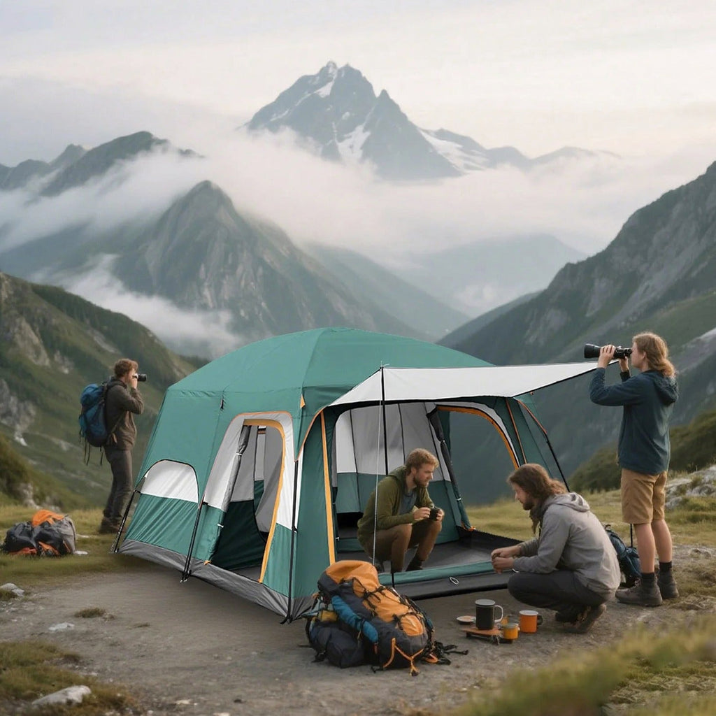KFeng 12 Person Tents for Camping - 2Rooms 3Doors&amp;3Windows Mesh,Suitable for Outdoor/Picnic,Brown