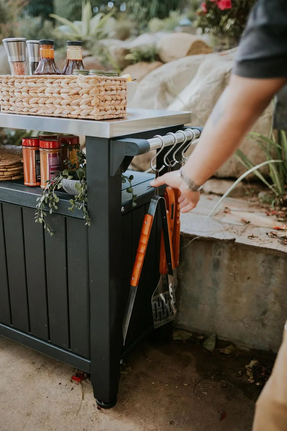 Keter Outdoor Rolling Prep And Bar Cart, Resin - Dark Brown