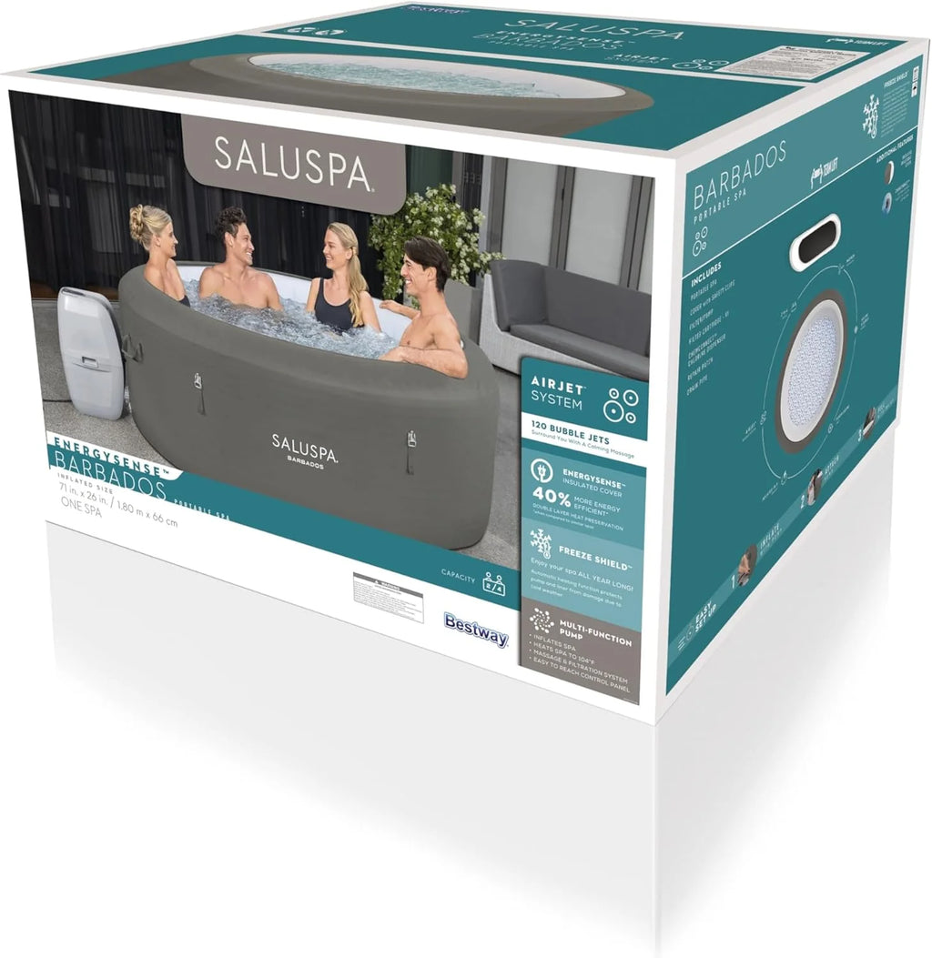 Bestway SaluSpa Miami Inflatable Hot Tub Spa, 71 x 26 in, 2-4 Person, Black - 60104E