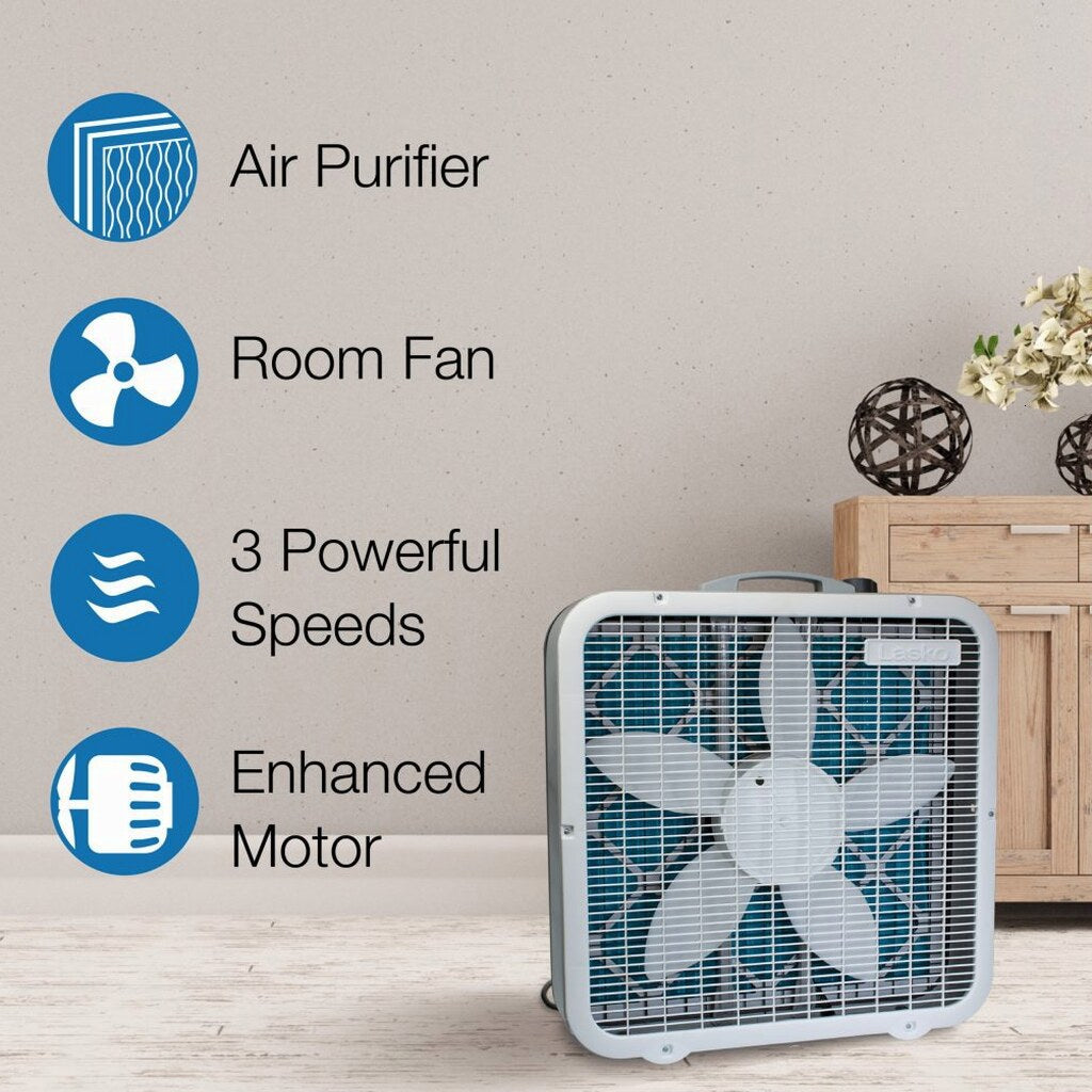 Lasko Air Flex 2-in-1 Box Fan &amp; Air Purifier, 20-Inch, 3 Speeds, White, FF305