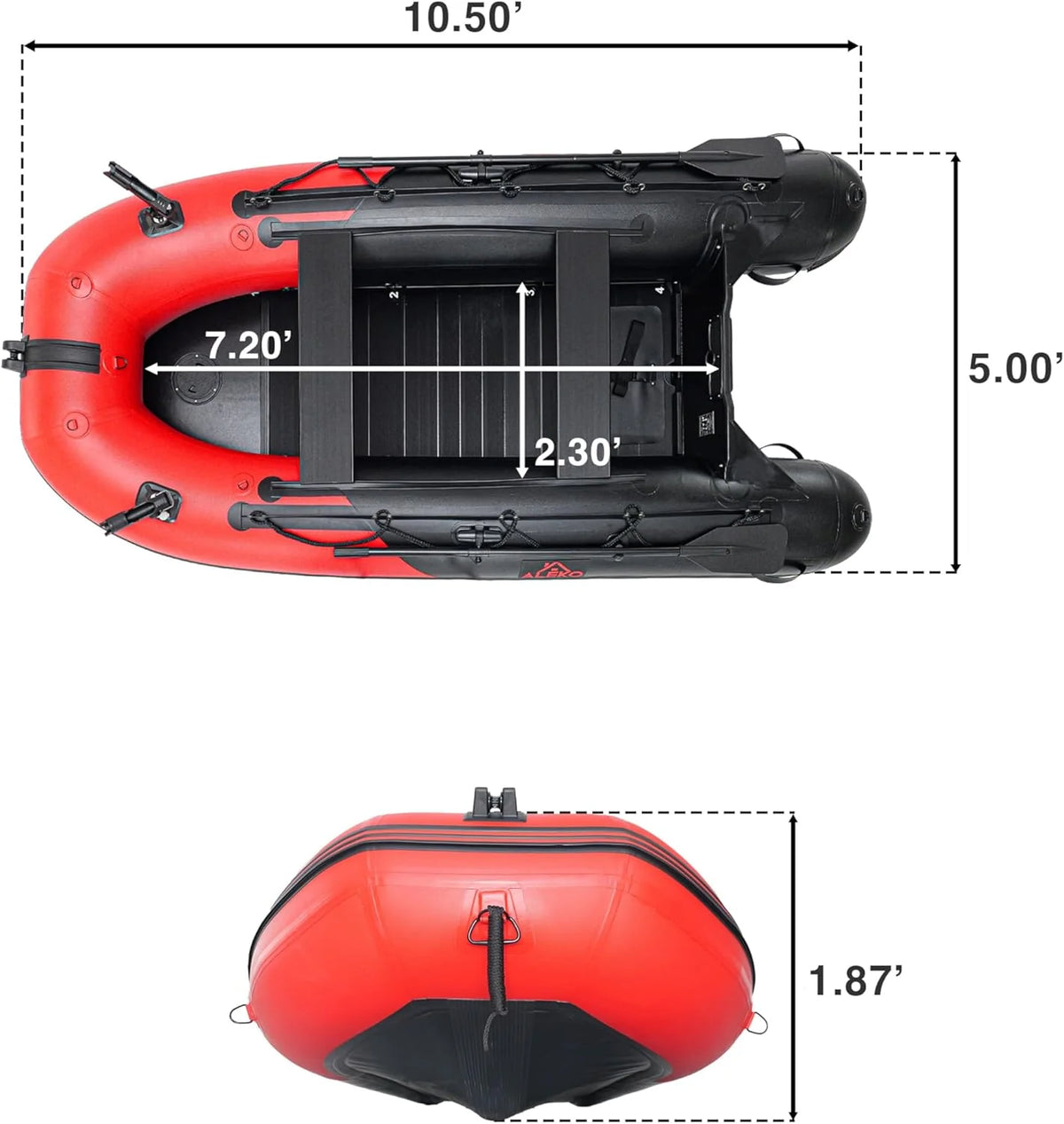 Inflatable Dinghy Fishing Boat, 8'5, 3-Person, Red/Black, Aluminum Floor - BT85RBK
