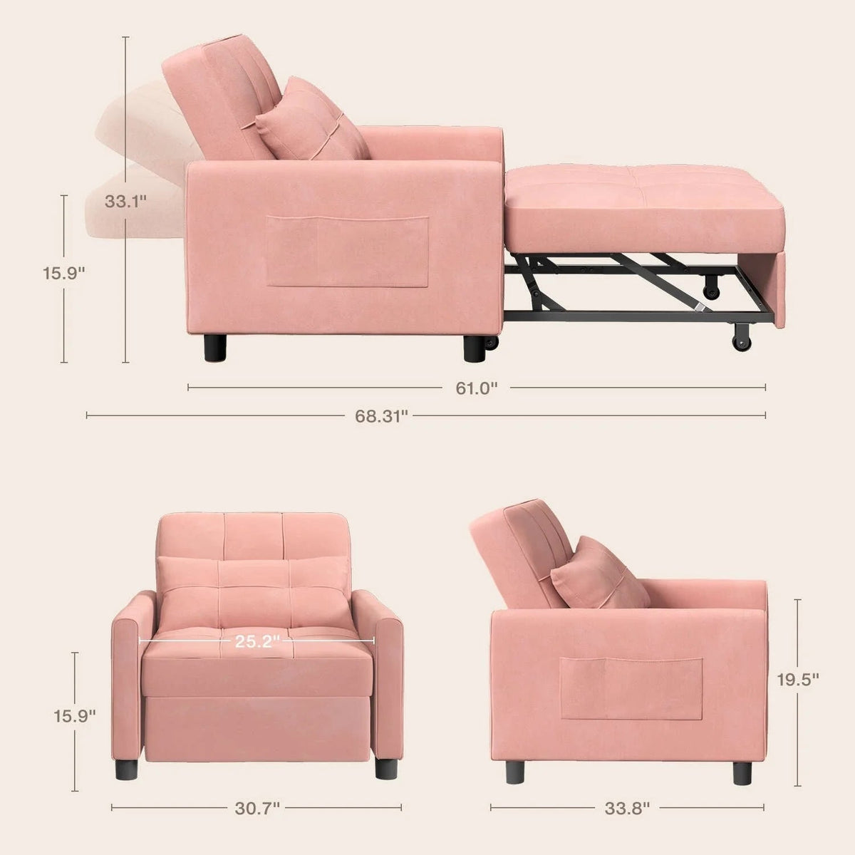 3-in-1 Adjustable Pull-Out Sleeper Sofa Bed With 330 Pounds Capacity
