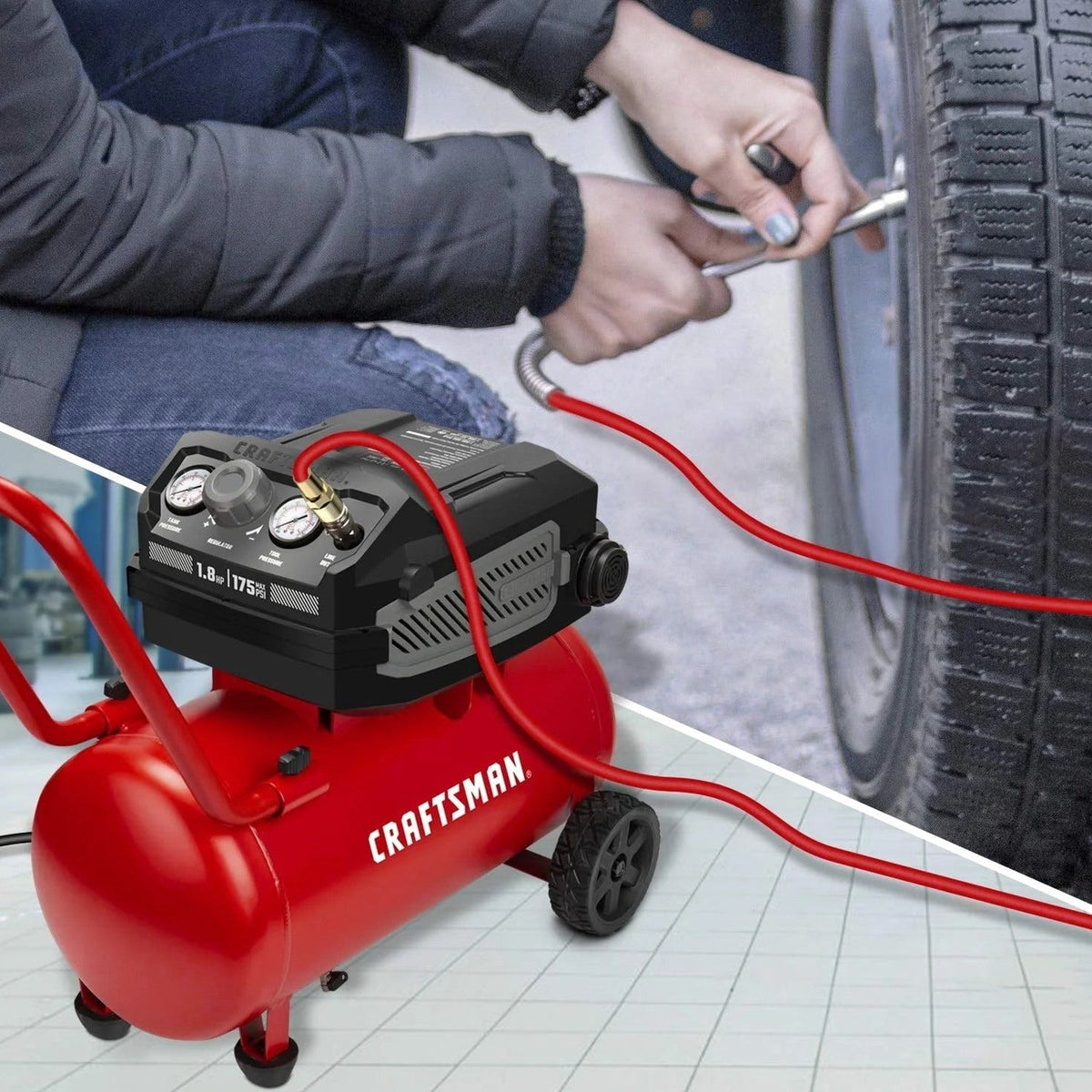 CRAFTSMAN HARD Air Compressor, 10 Gallon 1.8 HP 175 PSI, 4.0CFM@90PSI, Oil Free and Maintenance Free, Portable with Large Wheels, CMXECXA0201041