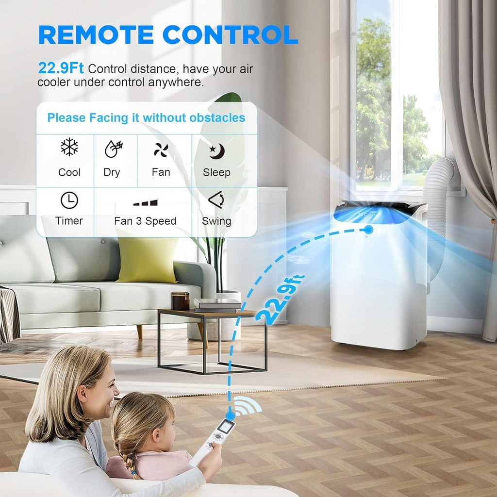 Portable Air Conditioners with Remote Control, 3-in-1 Free Standing Cooling AC Unit with Fan &amp; Dehumidifier, Cools Room up to 700 sq.ft, Smart/Sleep Mode,3 Speed,Auto Swing,24H Timer