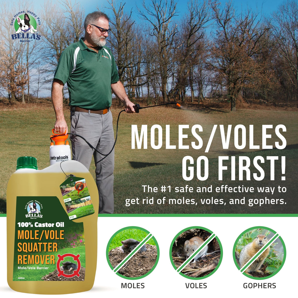 100% Castor Oil for Mole for Lawns Getting Rid of Ground Moles - Most Effective Way to Remove Gopher, Mole, Vole Castor Oil - Pet Safe, Food Grade (1 Gallon)