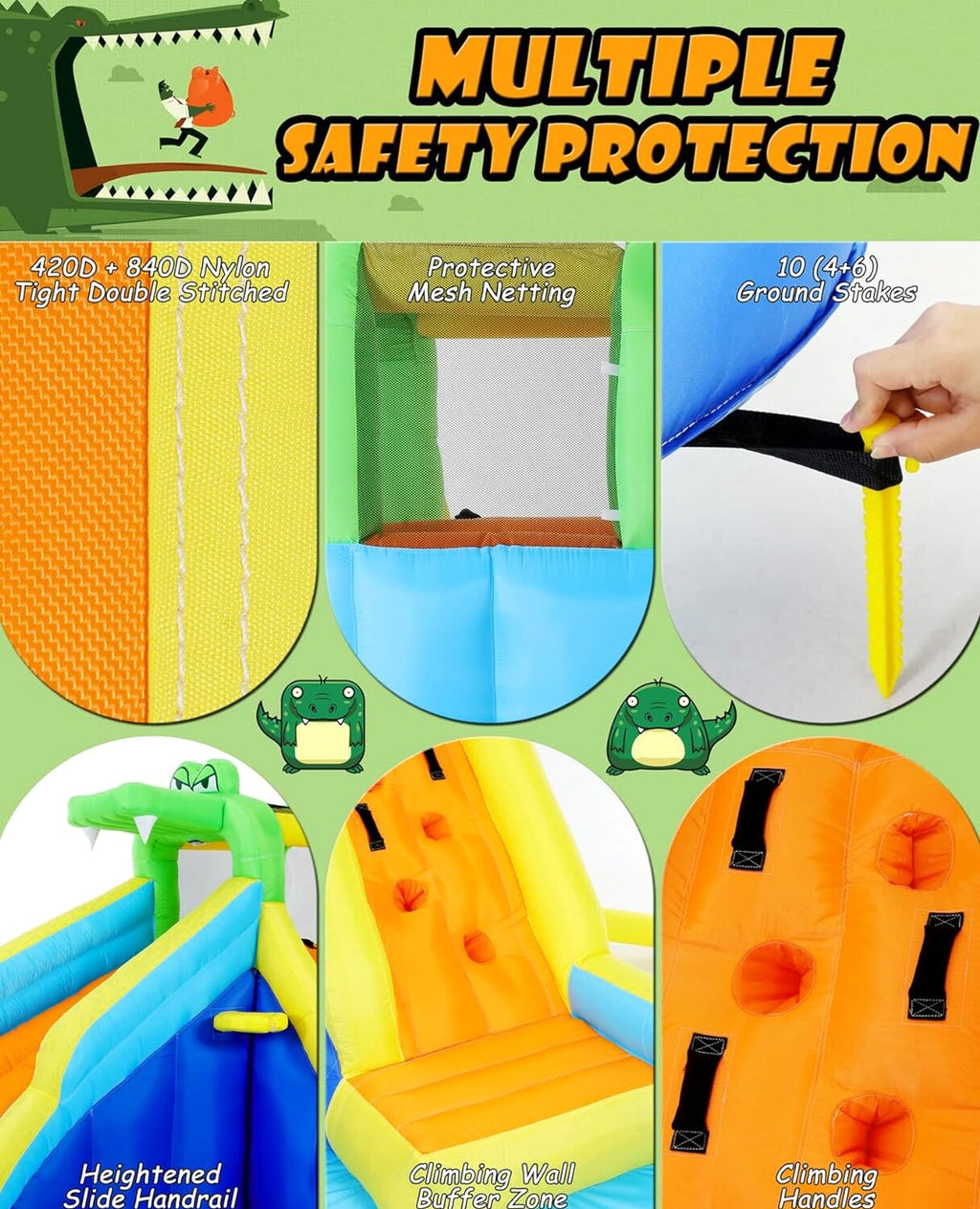 Inflatable Water Slides for Kids 8-in-1 Bounce House Water Park with 450W Blower Climbing Wall, Splash Pool, 2 Water Cannons, Basketball Hoop, Water Slide, Crocodile Sprinkler for Gift Backyard Party