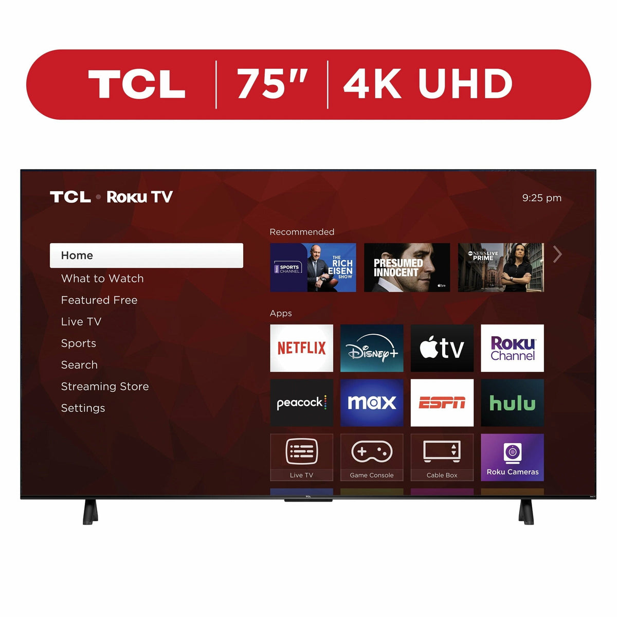 TCL 75′′ 4-Series 4K UHD HDR Smart TV with Roku, Voice Control, AirPlay, &amp; Customizable Home Screen