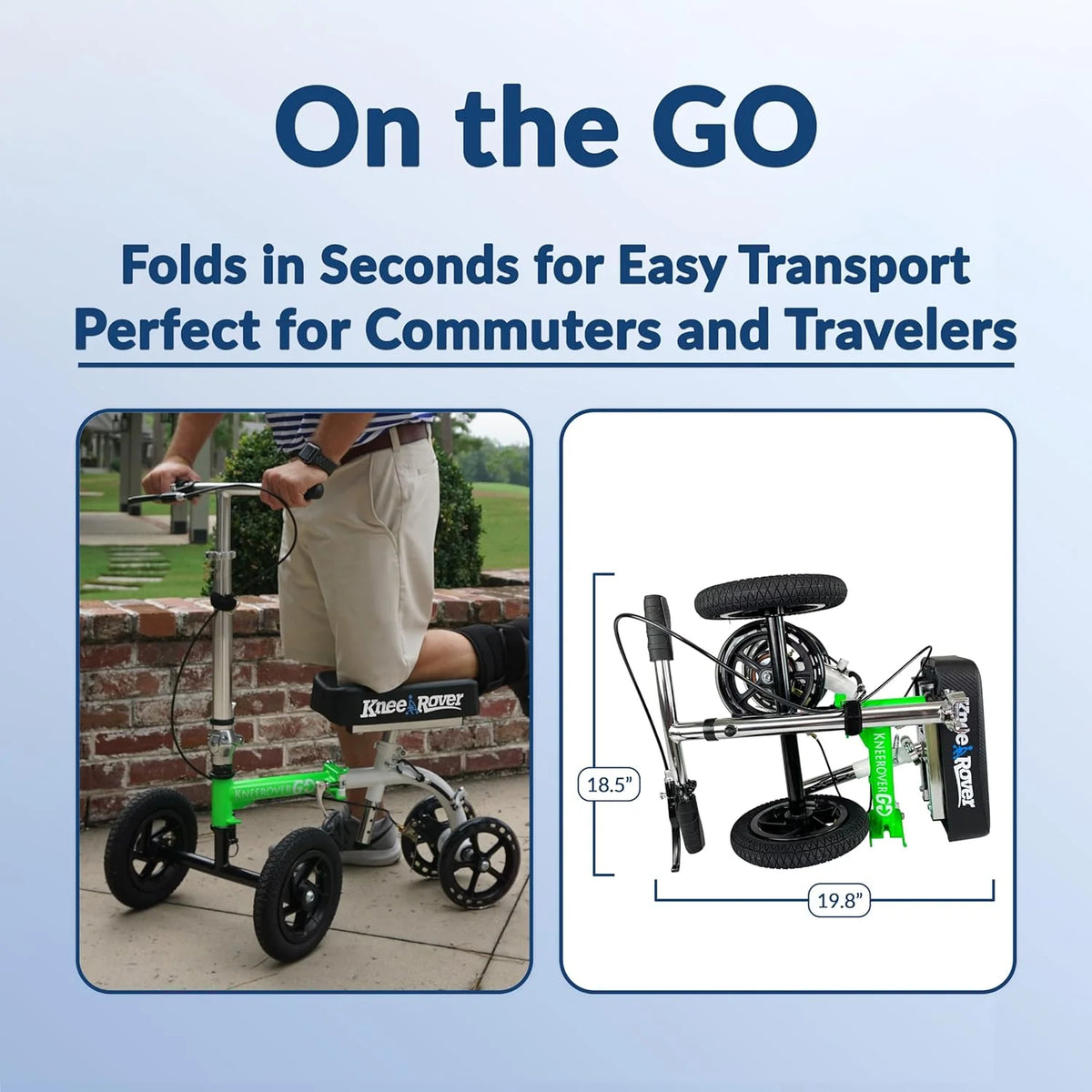 KneeRover All Terrain Knee Scooter, Race Car Green And White, 9 inch Tires - GO HYBRID