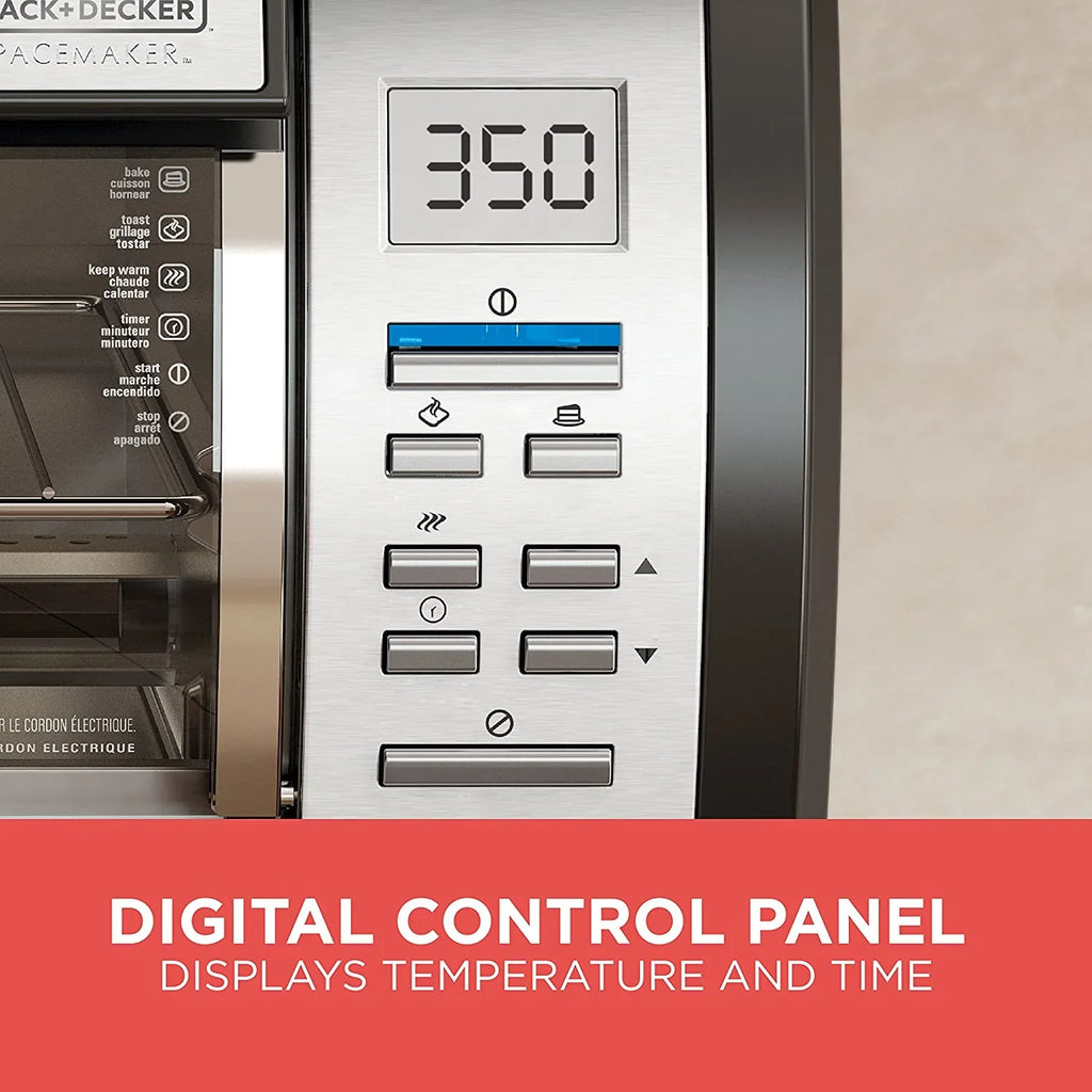 BLACK DECKER SpaceMaker Under Counter Toaster Oven, Digital Controls, Black/Stainless Steel, Fits 9 in Pizza Or 4 Slices