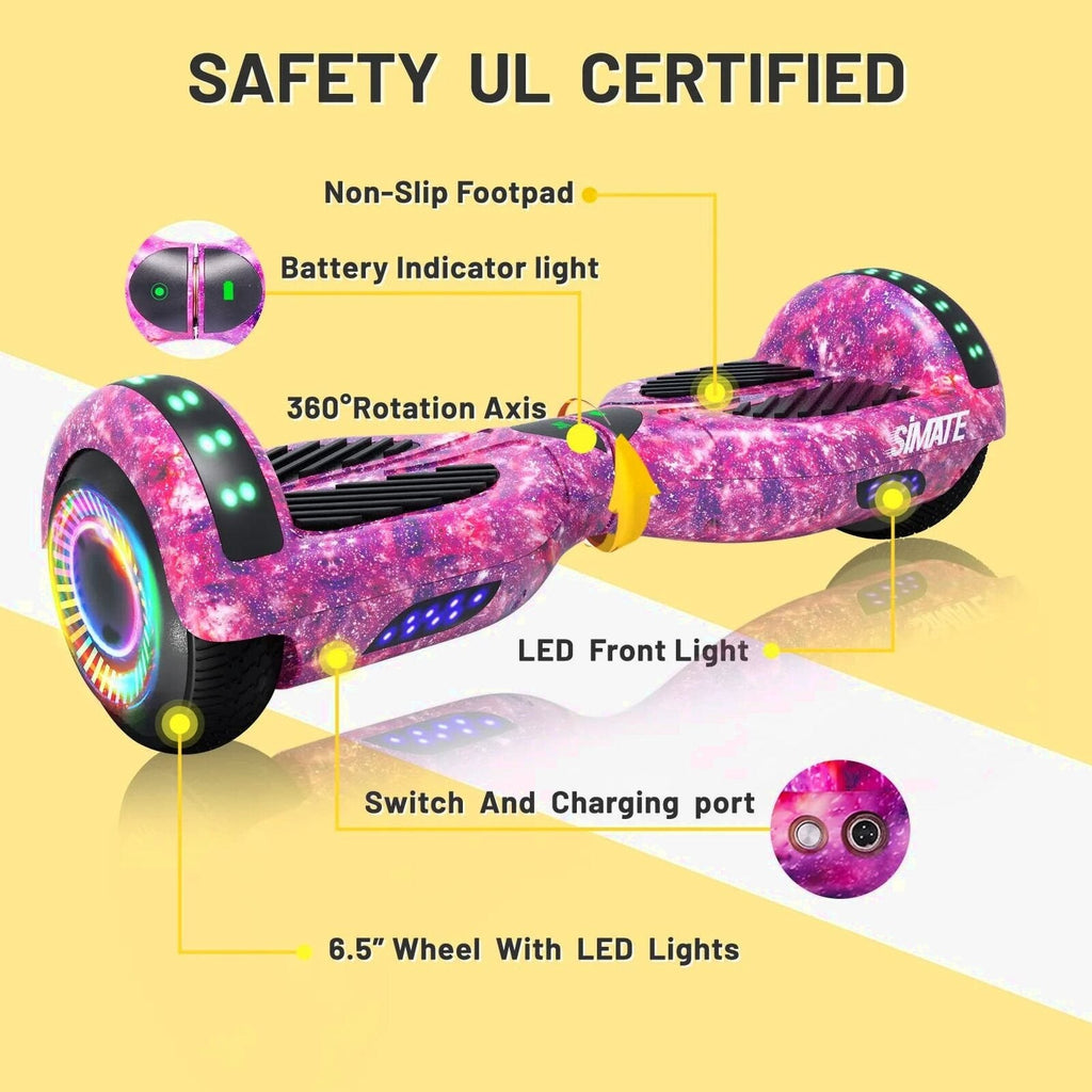 SIMATE 6.5" Hoverboard with Bluetooth &amp; LED Lights